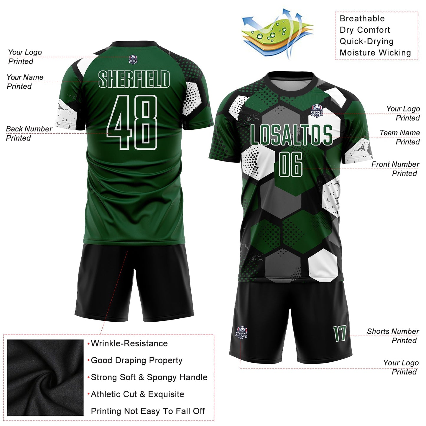 Custom Green Black-White Sublimation Soccer Uniform Jersey - Sky-Custom