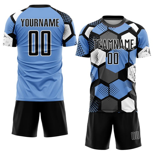 Custom Light Blue Black-White Sublimation Soccer Uniform Jersey - Sky-Custom