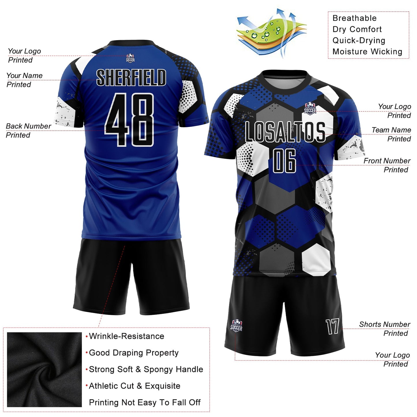 Custom Royal Black-White Sublimation Soccer Uniform Jersey - Sky-Custom
