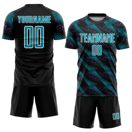 Custom Black Teal-White Sublimation Soccer Uniform Jersey - Sky-Custom