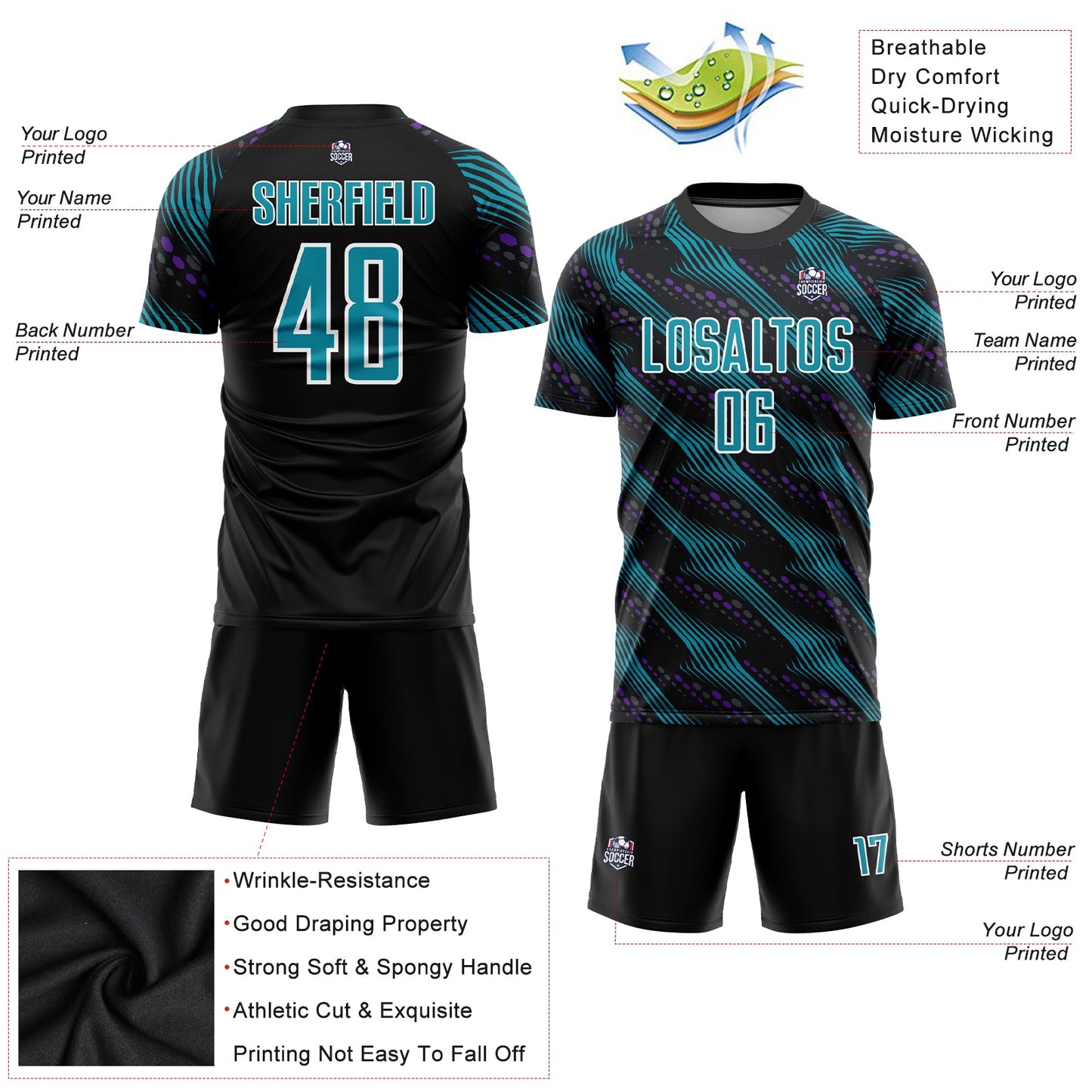 Custom Black Teal-White Sublimation Soccer Uniform Jersey - Sky-Custom