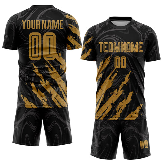 Custom Black Old Gold Sublimation Soccer Uniform Jersey - Sky-Custom