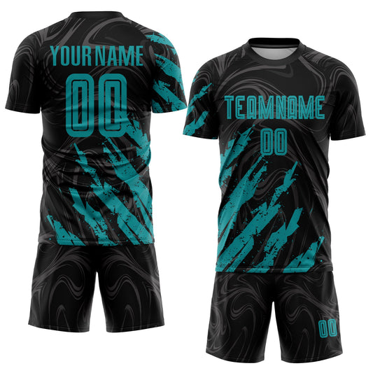 Custom Black Teal Sublimation Soccer Uniform Jersey - Sky-Custom