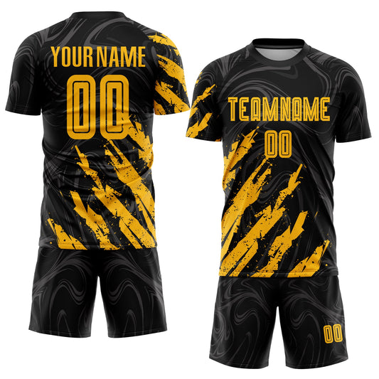 Custom Black Gold Sublimation Soccer Uniform Jersey - Sky-Custom