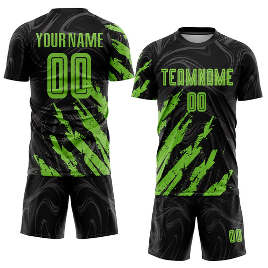 Custom Black Neon Green Sublimation Soccer Uniform Jersey - Sky-Custom
