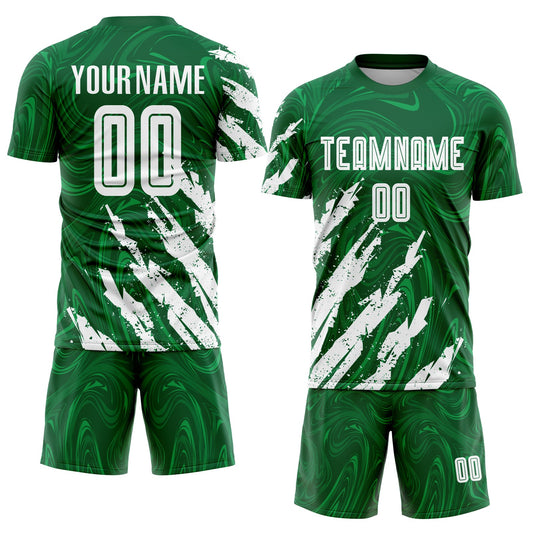 Custom Kelly Green White Sublimation Soccer Uniform Jersey - Sky-Custom