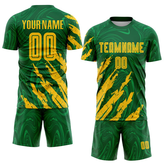 Custom Kelly Green Gold Sublimation Soccer Uniform Jersey - Sky-Custom