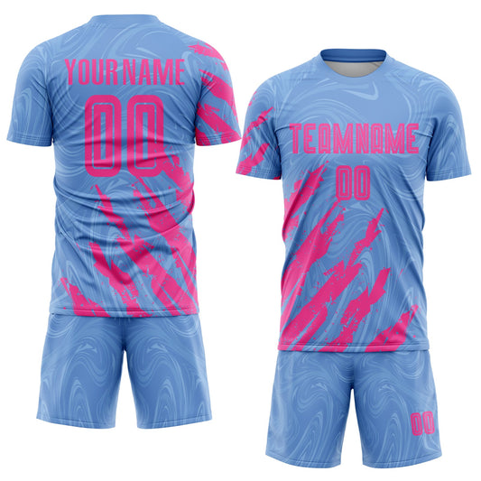 Custom Light Blue Pink Sublimation Soccer Uniform Jersey - Sky-Custom