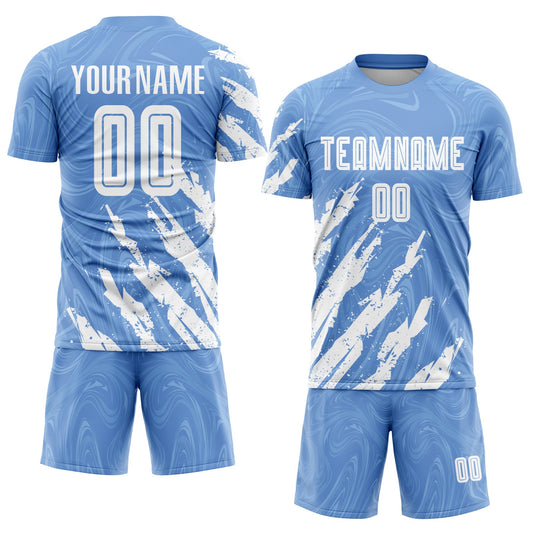 Custom Light Blue White Sublimation Soccer Uniform Jersey - Sky-Custom