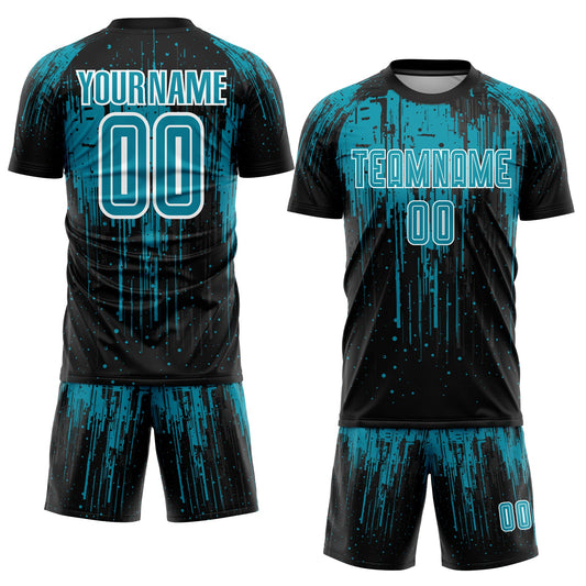 Custom Teal Black-White Sublimation Soccer Uniform Jersey - Sky-Custom
