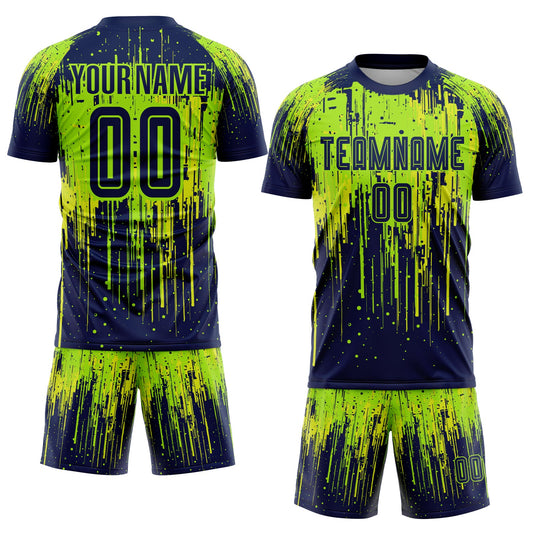 Custom Neon Green Navy-Neon Yellow Sublimation Soccer Uniform Jersey - Sky-Custom