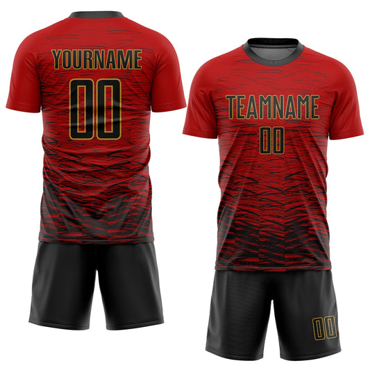 Custom Red Black-Old Gold Sublimation Soccer Uniform Jersey - Sky-Custom
