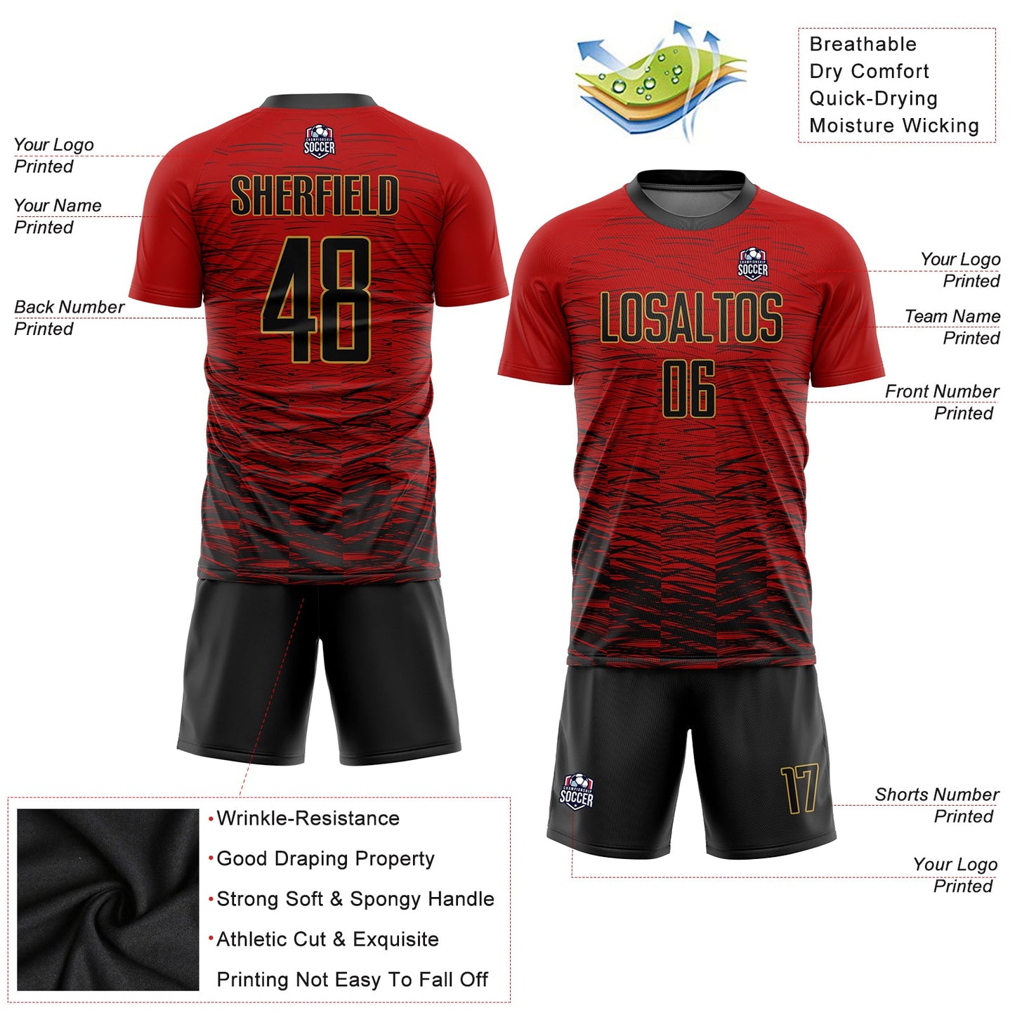 Custom Red Black-Old Gold Sublimation Soccer Uniform Jersey - Sky-Custom