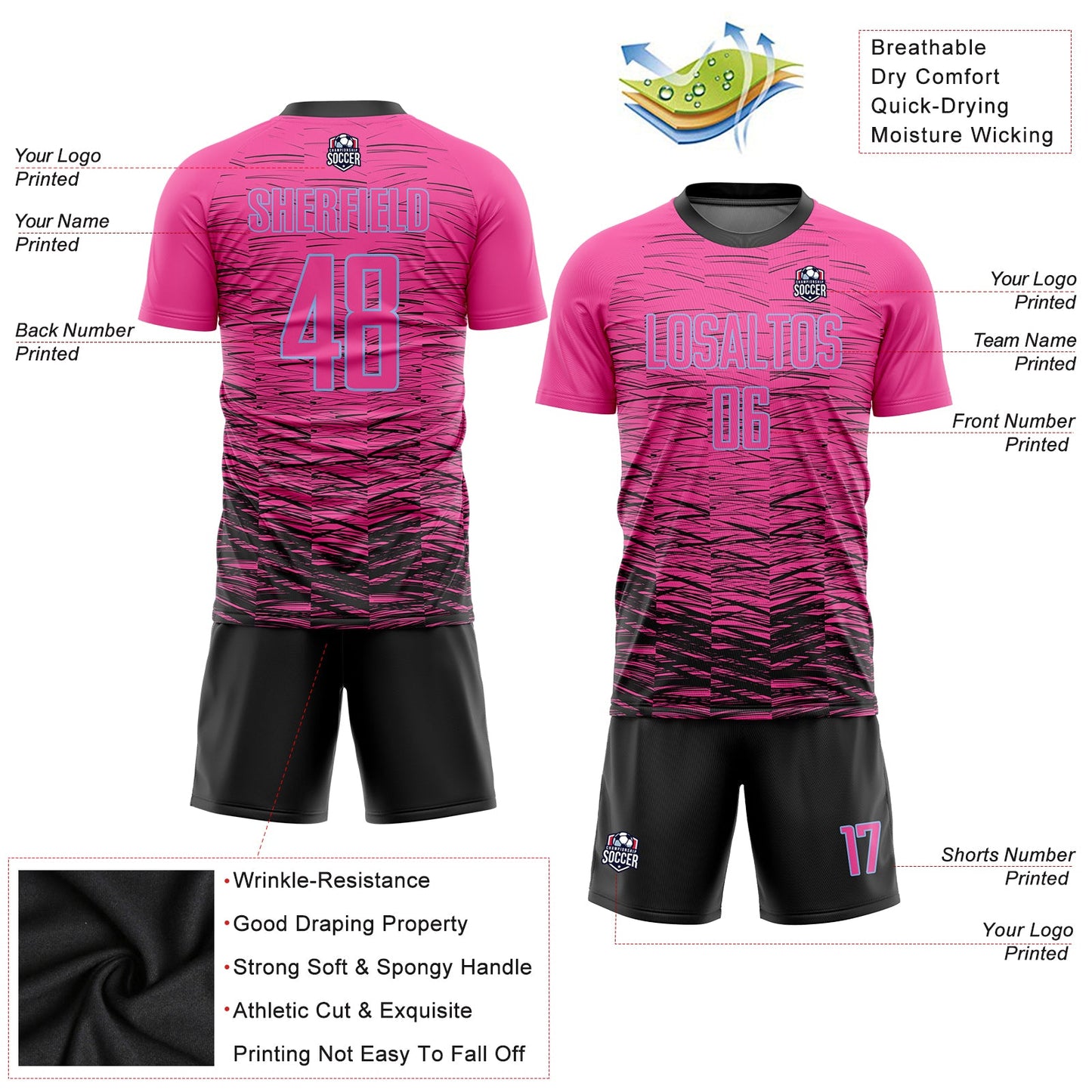 Custom Pink Black-Light Blue Sublimation Soccer Uniform Jersey - Sky-Custom