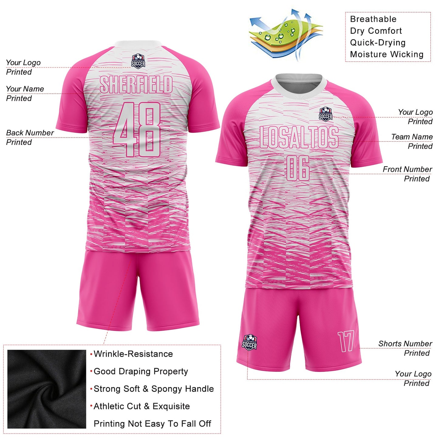 Custom Pink White Sublimation Soccer Uniform Jersey - Sky-Custom