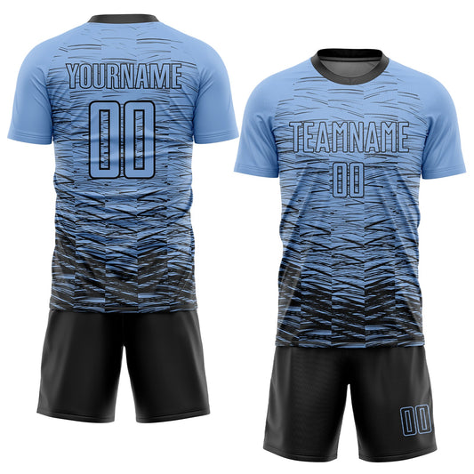 Custom Light Blue Black Sublimation Soccer Uniform Jersey - Sky-Custom