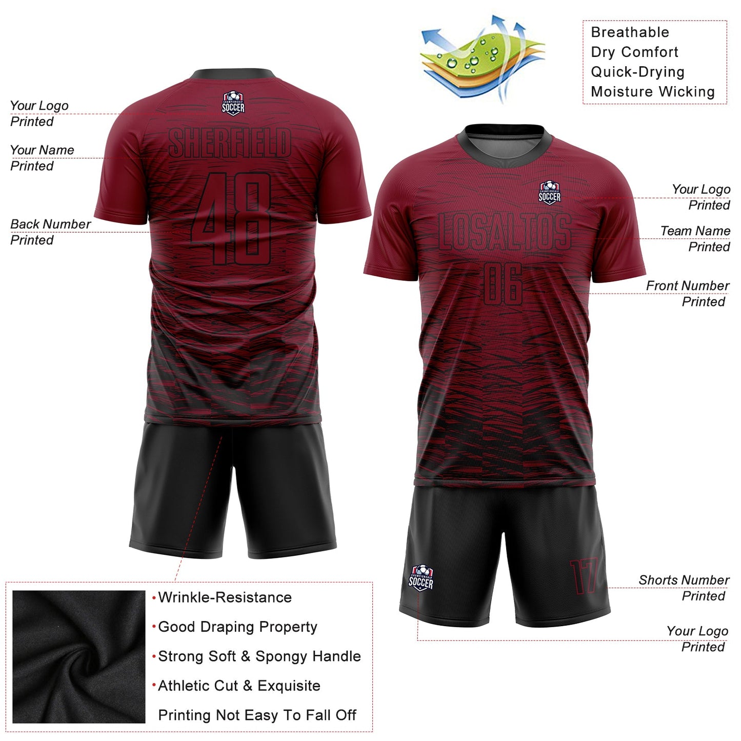Custom Crimosn Black Sublimation Soccer Uniform Jersey - Sky-Custom