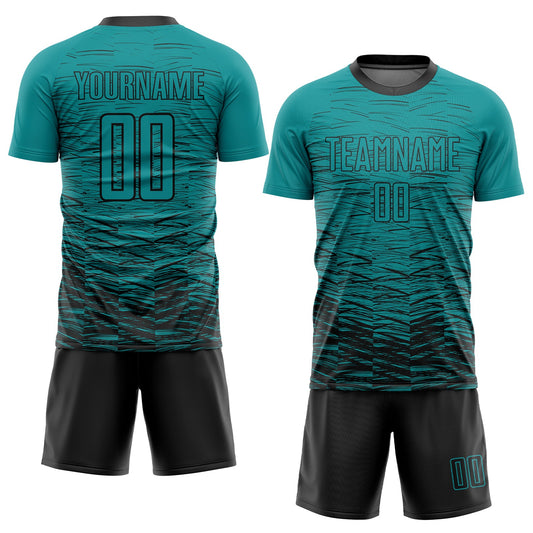 Custom Teal Black Sublimation Soccer Uniform Jersey - Sky-Custom