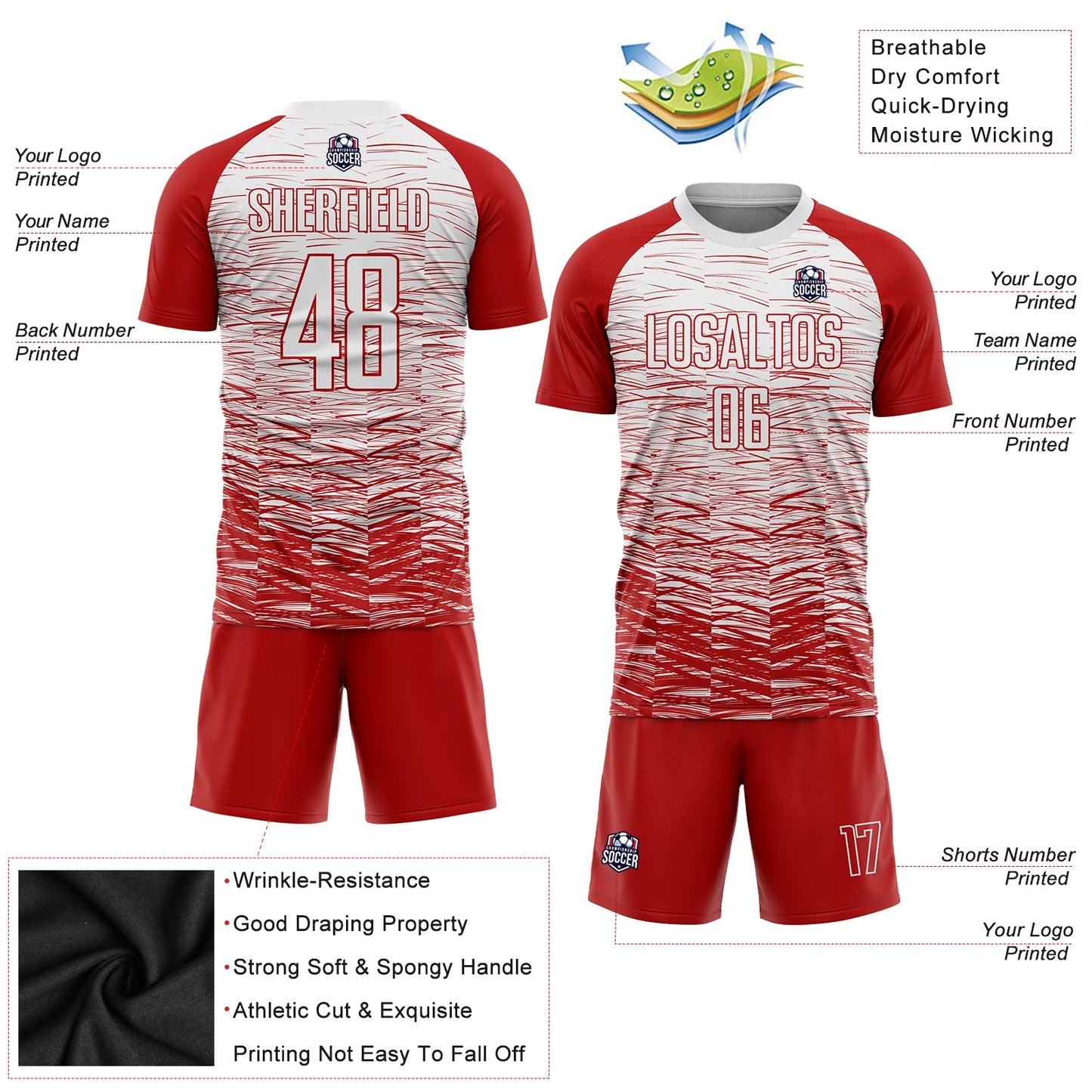 Custom Red White Sublimation Soccer Uniform Jersey - Sky-Custom