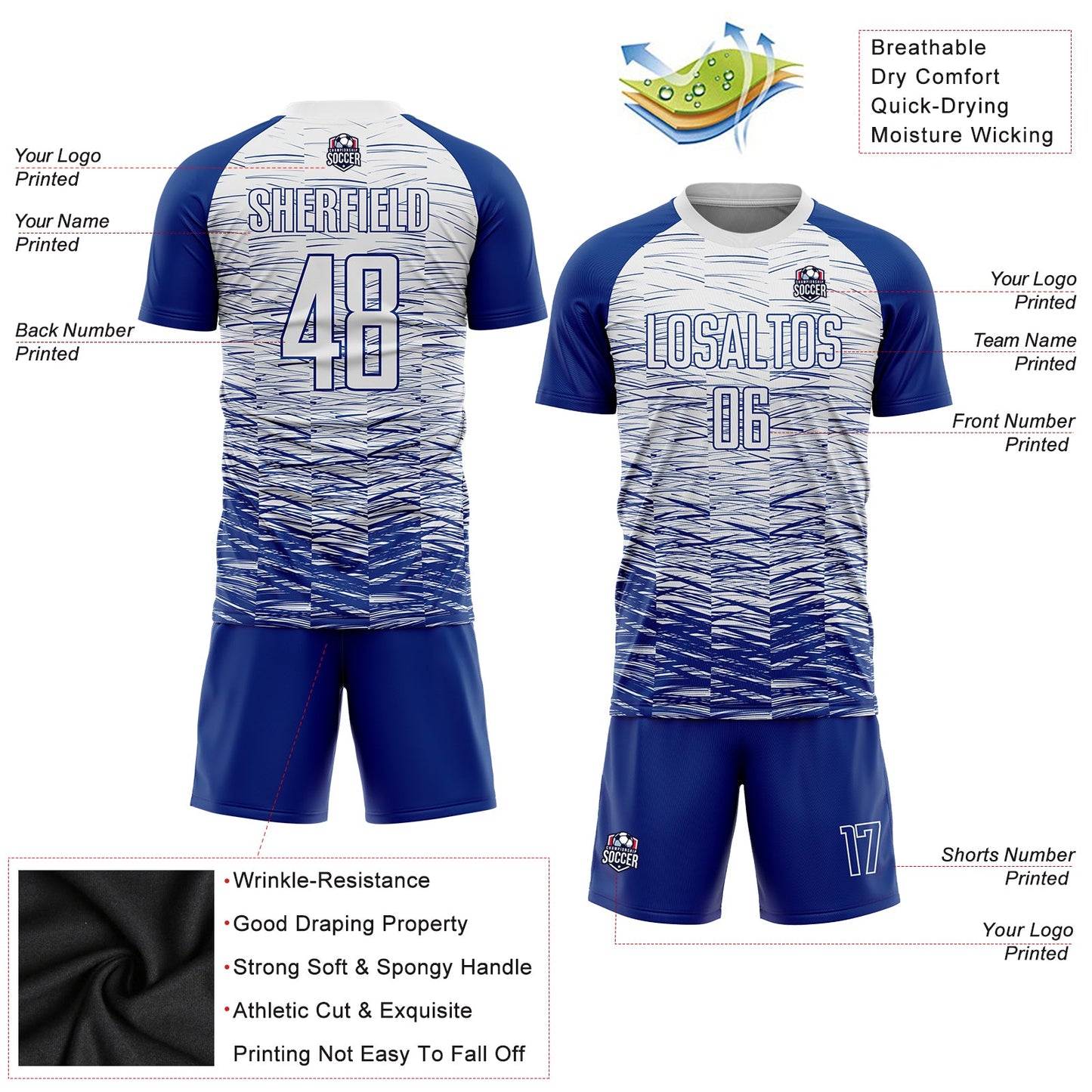Custom Royal White Sublimation Soccer Uniform Jersey - Sky-Custom