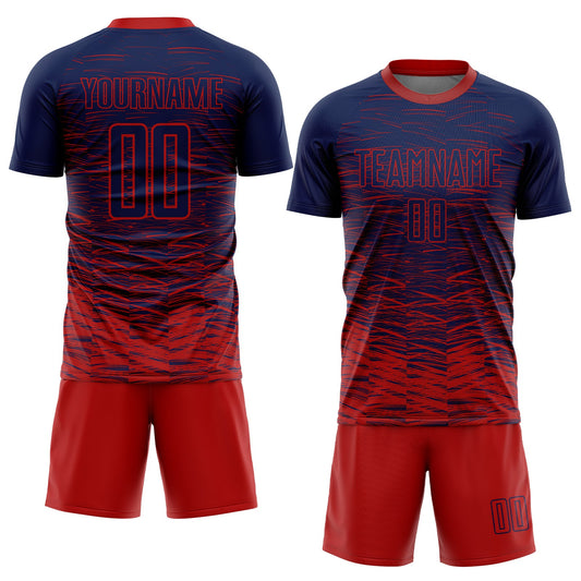 Custom Navy Red Sublimation Soccer Uniform Jersey - Sky-Custom