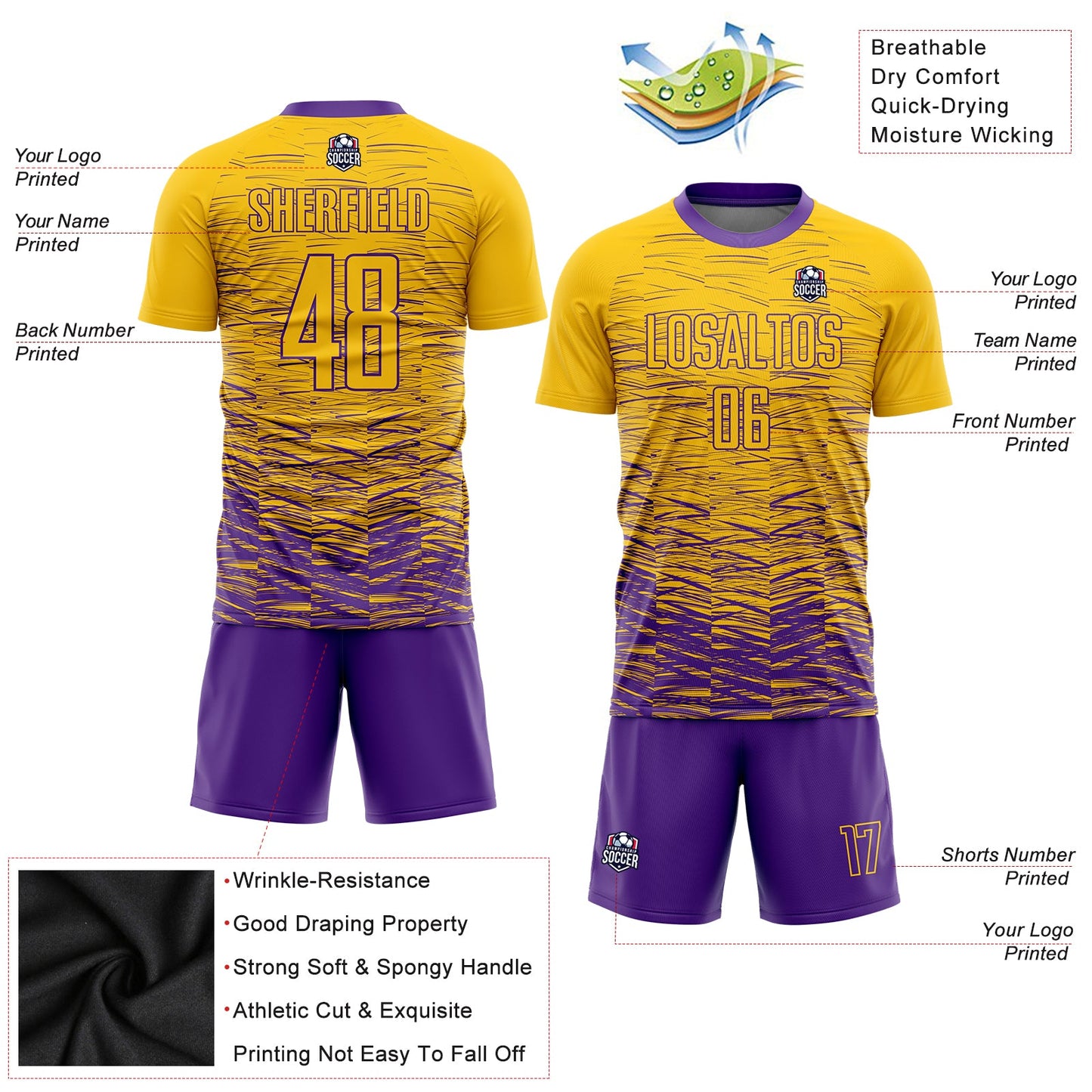 Custom Yellow Purple Sublimation Soccer Uniform Jersey - Sky-Custom