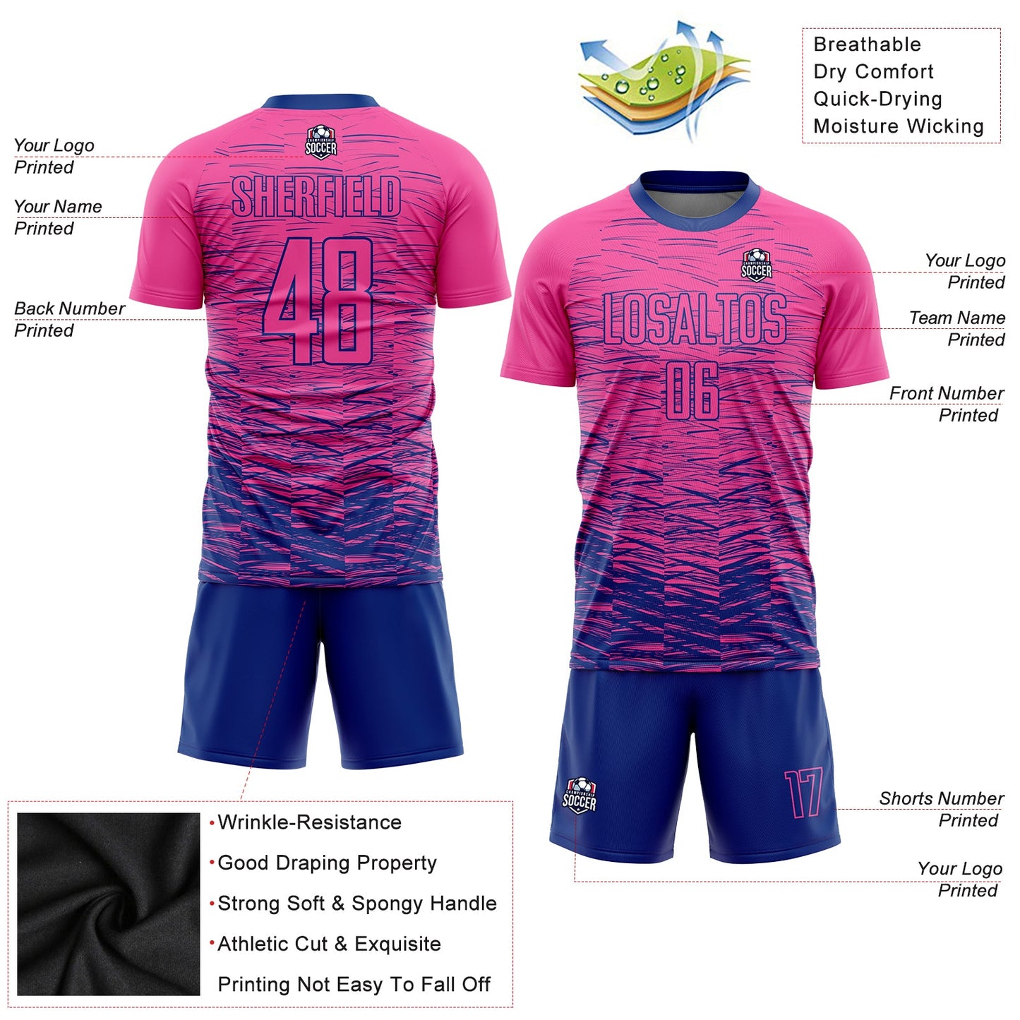 Custom Pink Royal Sublimation Soccer Uniform Jersey - Sky-Custom