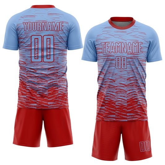 Custom Light Blue Red Sublimation Soccer Uniform Jersey - Sky-Custom