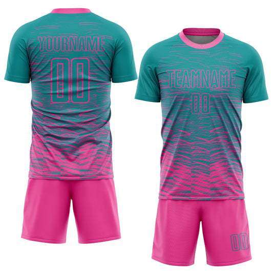 Custom Teal Pink Sublimation Soccer Uniform Jersey - Sky-Custom