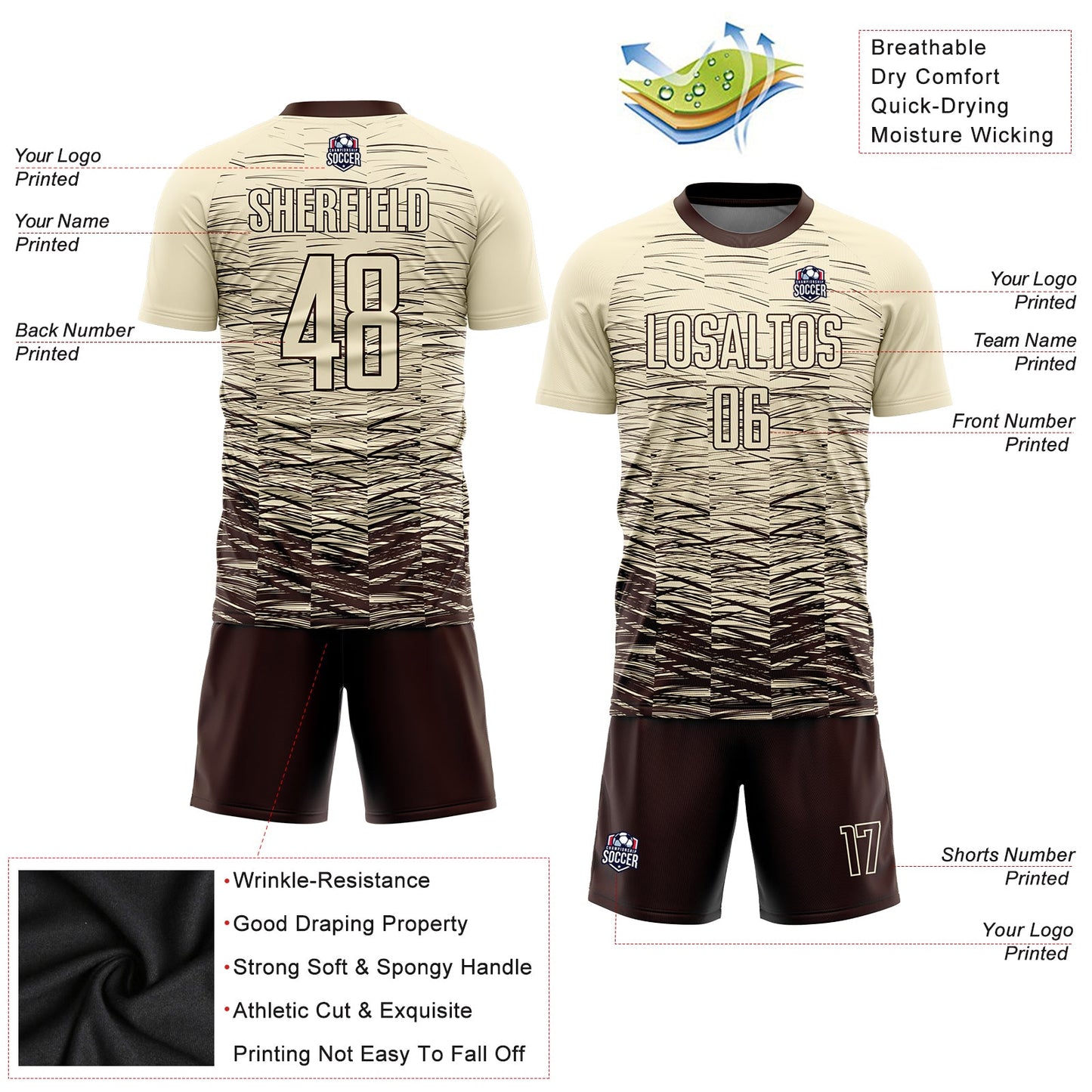 Custom Cream Brown Sublimation Soccer Uniform Jersey - Sky-Custom