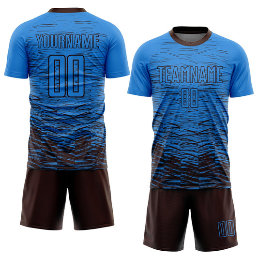 Custom Powder Blue Brown Sublimation Soccer Uniform Jersey - Sky-Custom