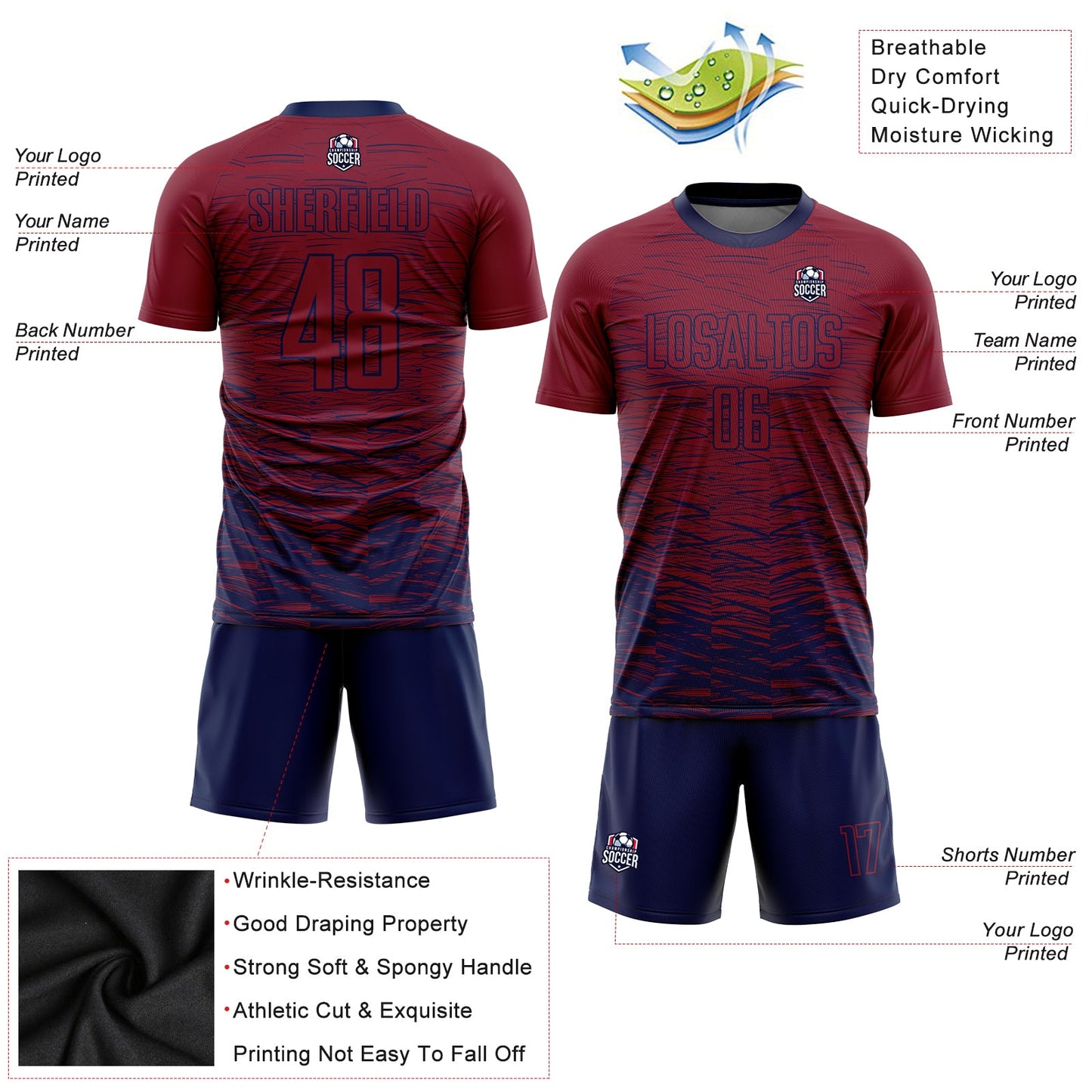 Custom Crimson Navy Sublimation Soccer Uniform Jersey - Sky-Custom