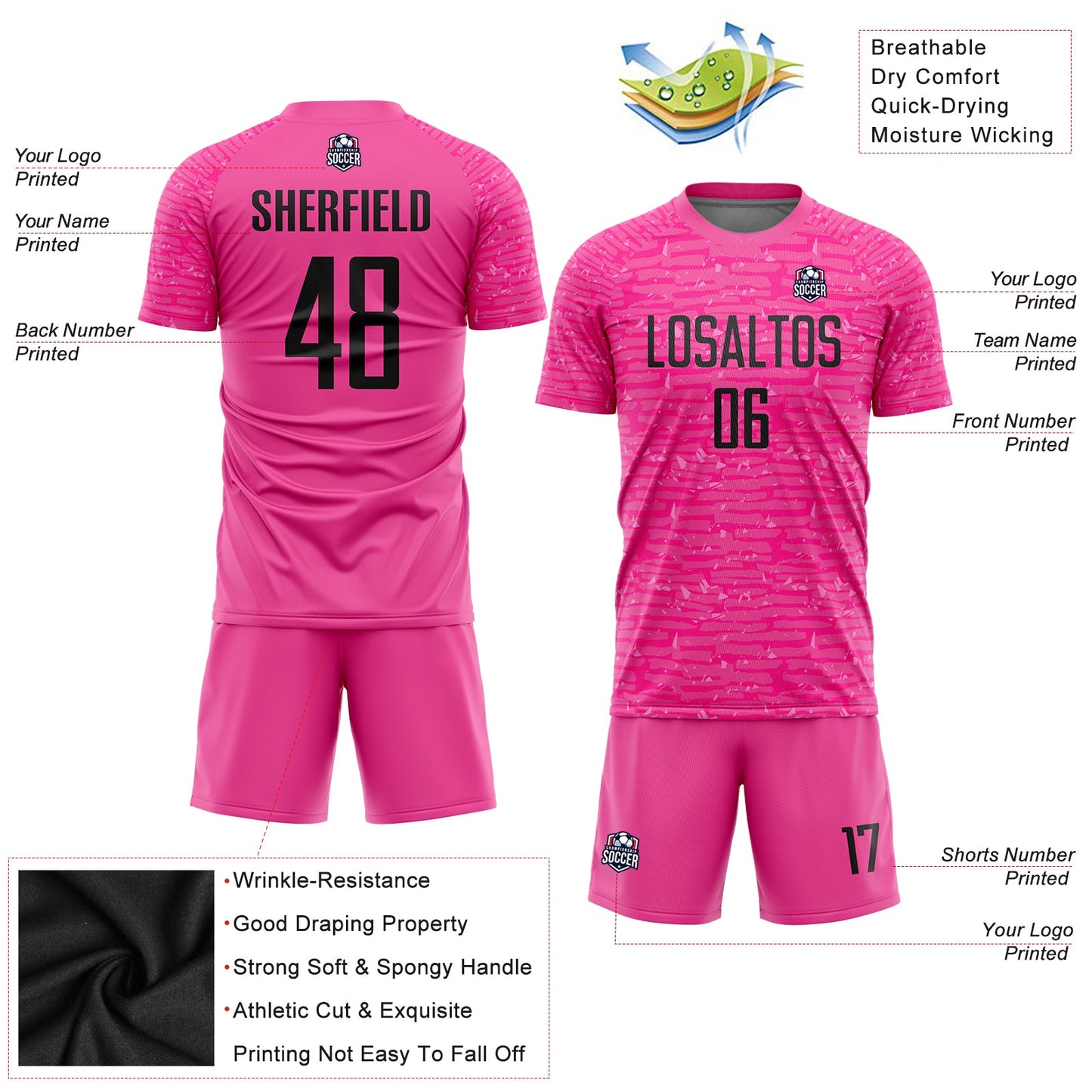 Custom Pink Black Sublimation Soccer Uniform Jersey - Sky-Custom