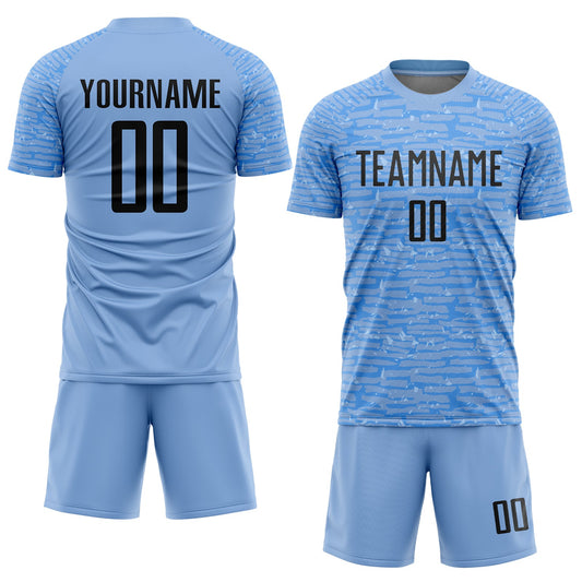 Custom Light Blue Black Sublimation Soccer Uniform Jersey - Sky-Custom