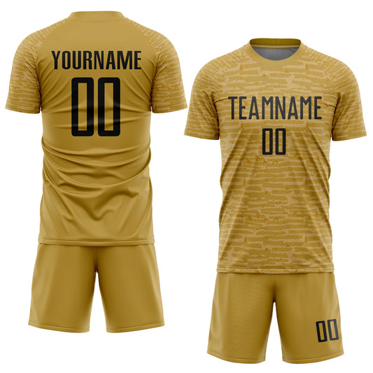 Custom Old Gold Black Sublimation Soccer Uniform Jersey - Sky-Custom