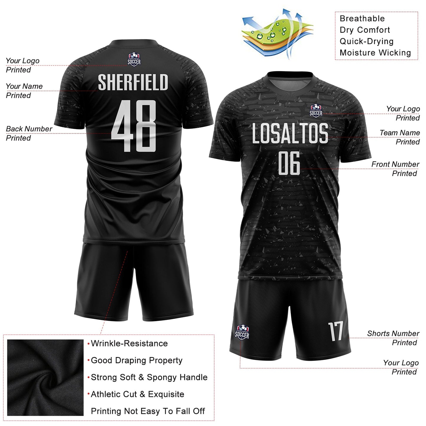 Custom Black White Sublimation Soccer Uniform Jersey - Sky-Custom