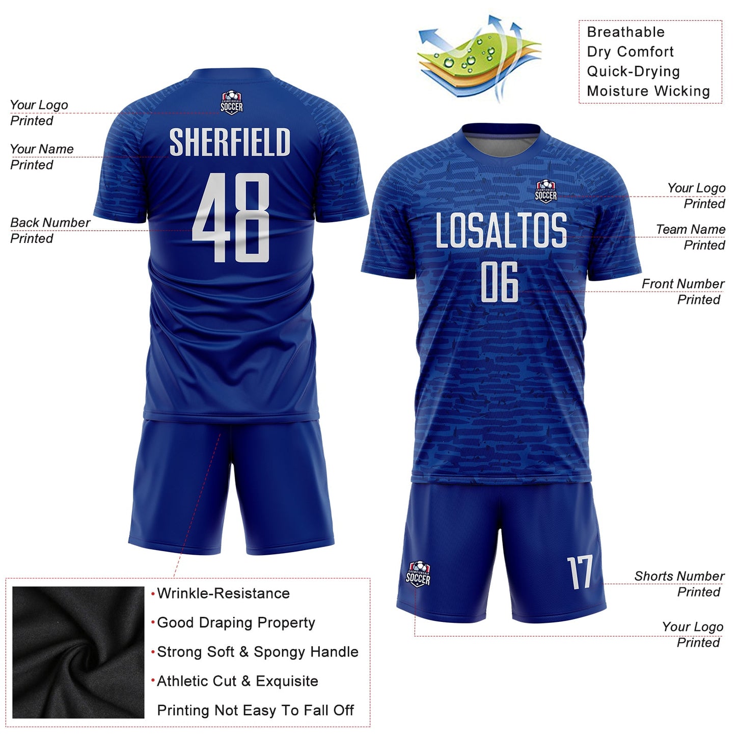 Custom Royal White Sublimation Soccer Uniform Jersey - Sky-Custom