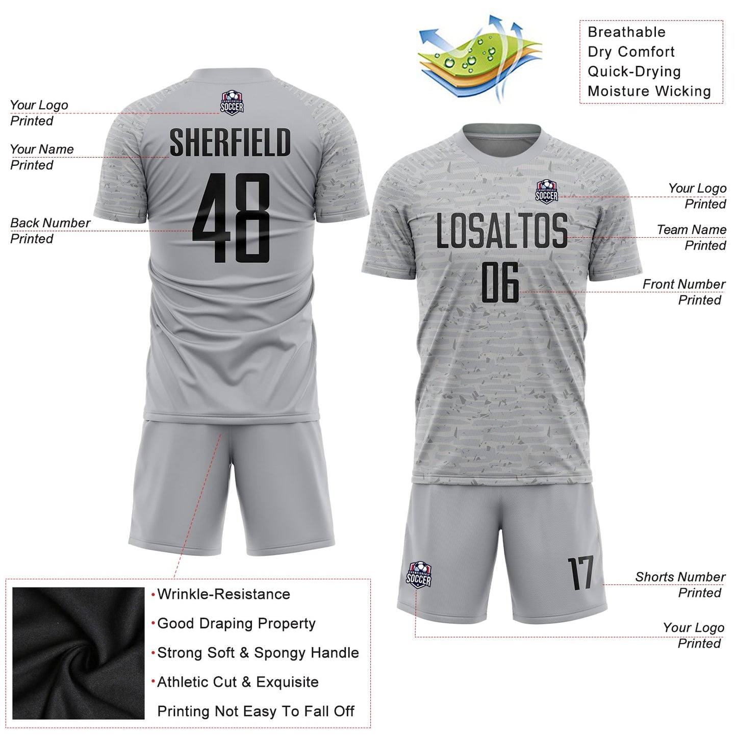 Custom Gray Black Sublimation Soccer Uniform Jersey - Sky-Custom