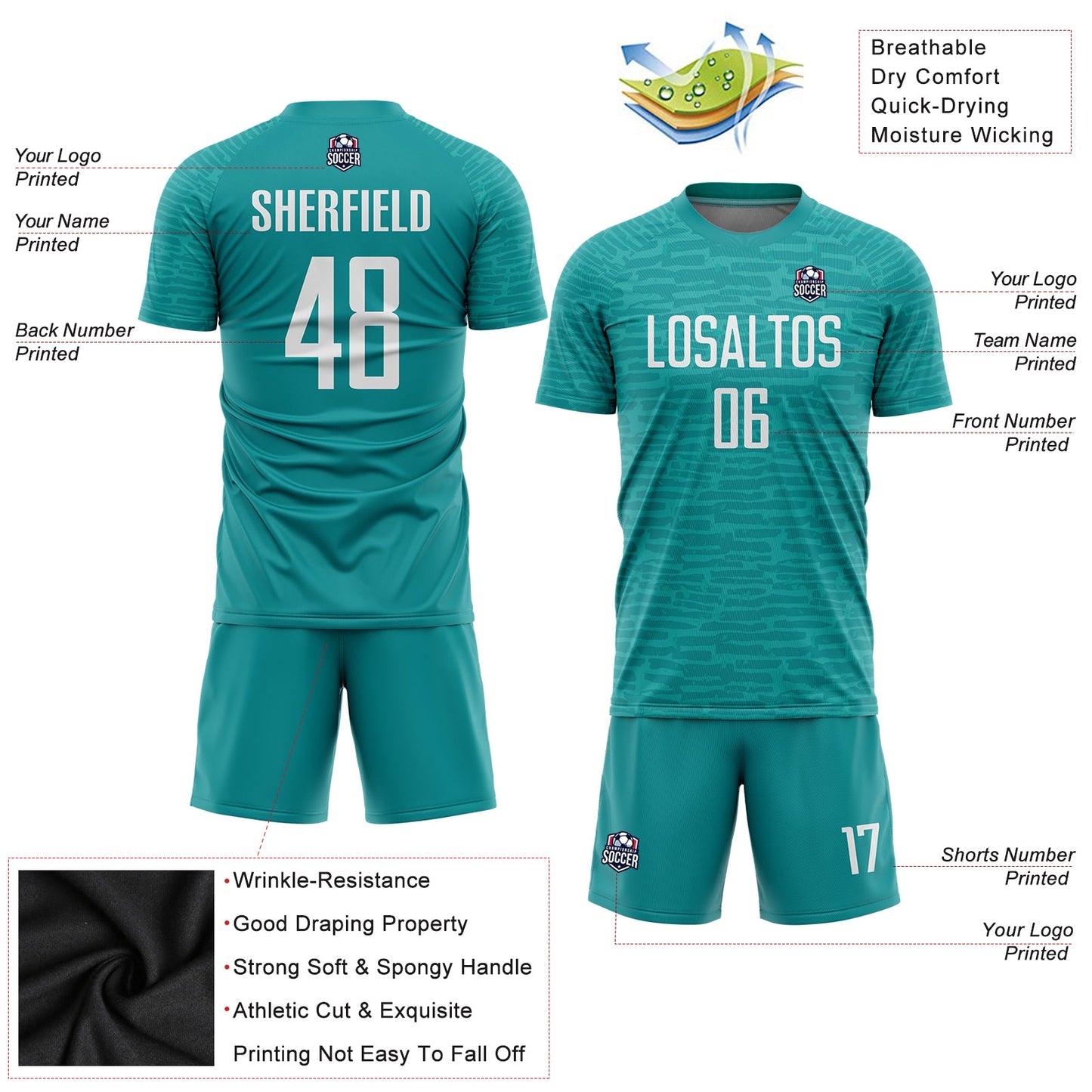 Custom Teal White Sublimation Soccer Uniform Jersey - Sky-Custom