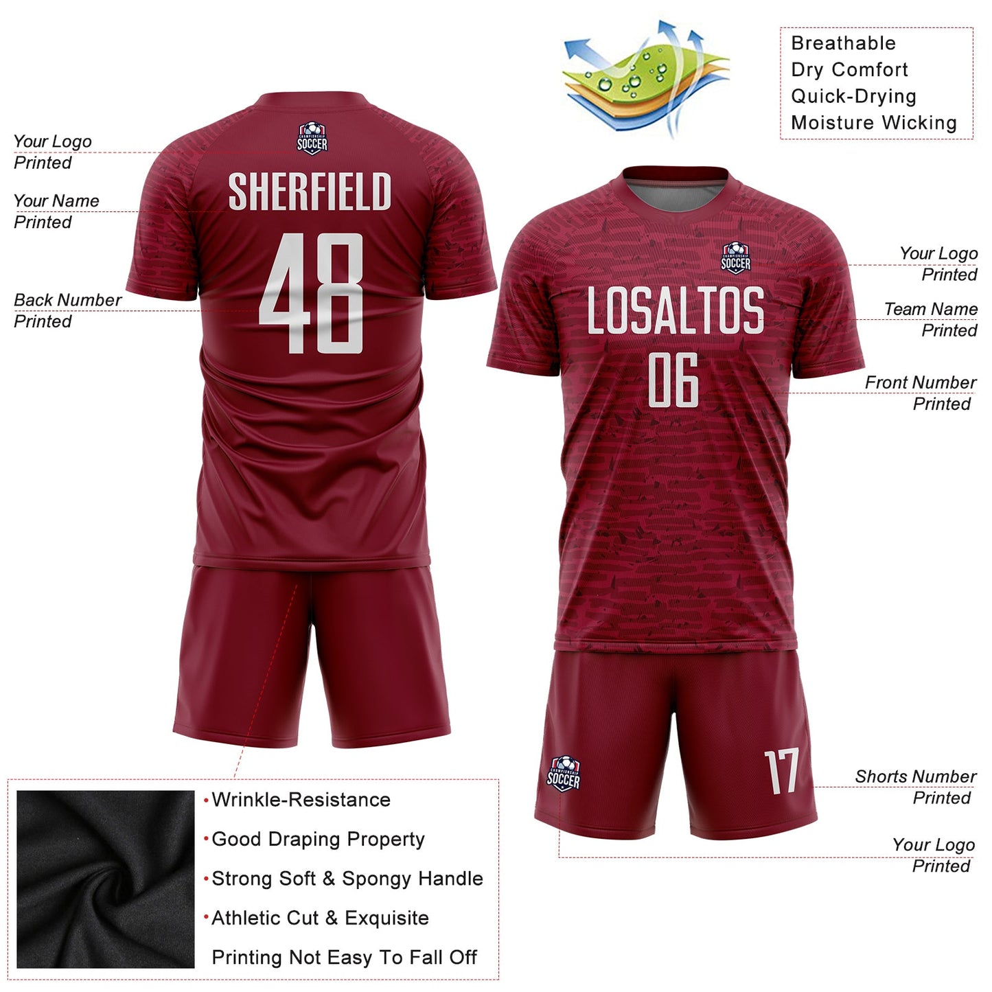 Custom Crimson White Sublimation Soccer Uniform Jersey - Sky-Custom