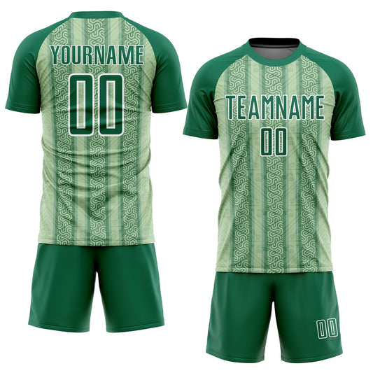 Custom Kelly Green Pea Green-White Ethnic Stripes Sublimation Soccer Uniform Jersey - Sky-Custom