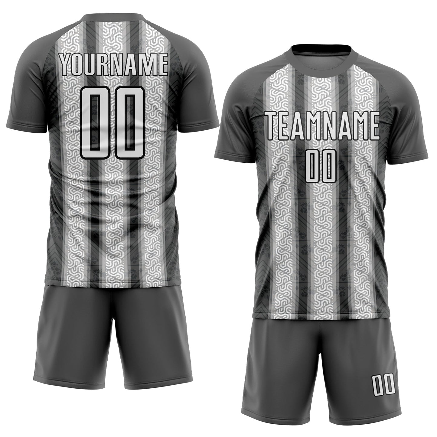 Custom Steel Gray White-Black Ethnic Stripes Sublimation Soccer Uniform Jersey - Sky-Custom