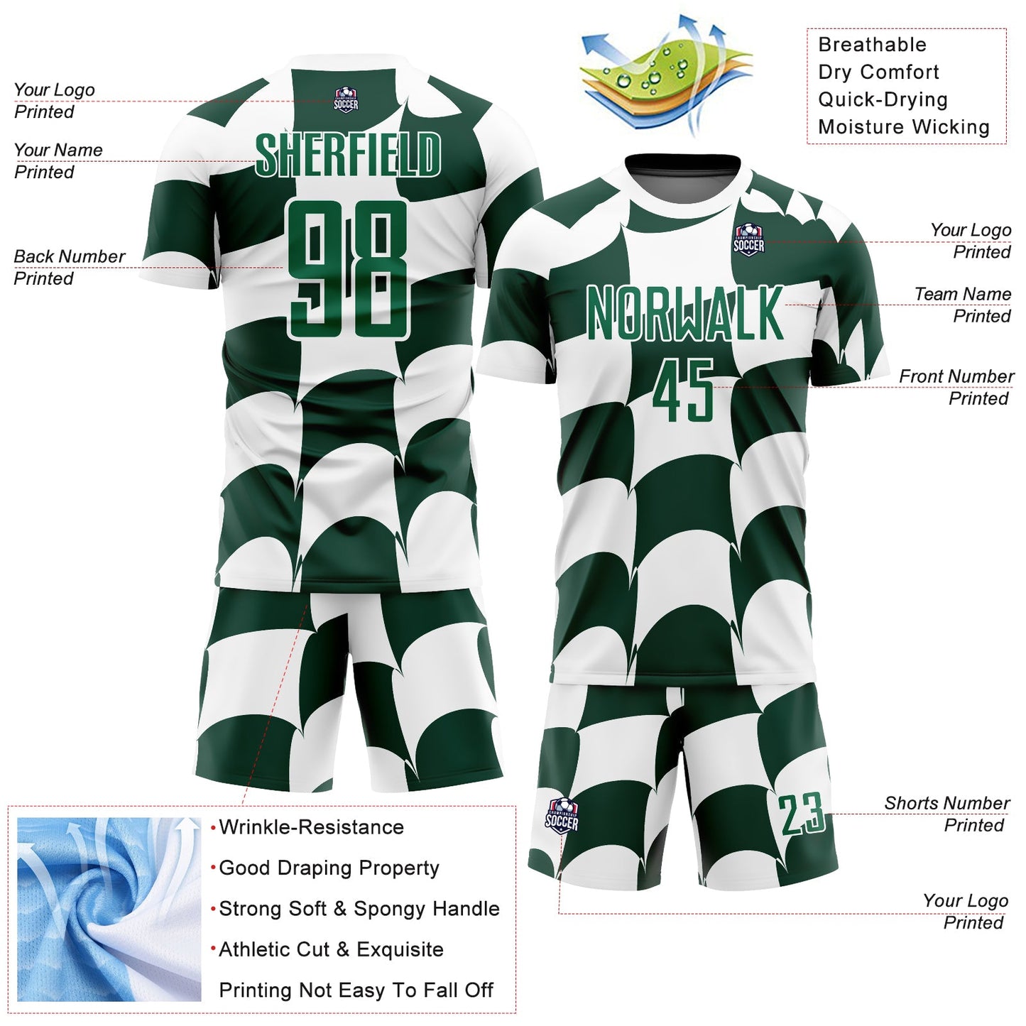Custom White Green Plaid Sublimation Soccer Uniform Jersey - Sky-Custom