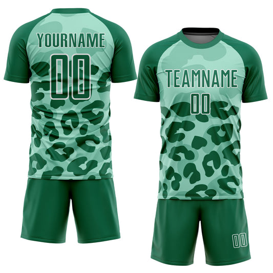 Custom Pea Green Kelly Green-White Animal Print Sublimation Soccer Uniform Jersey - Sky-Custom