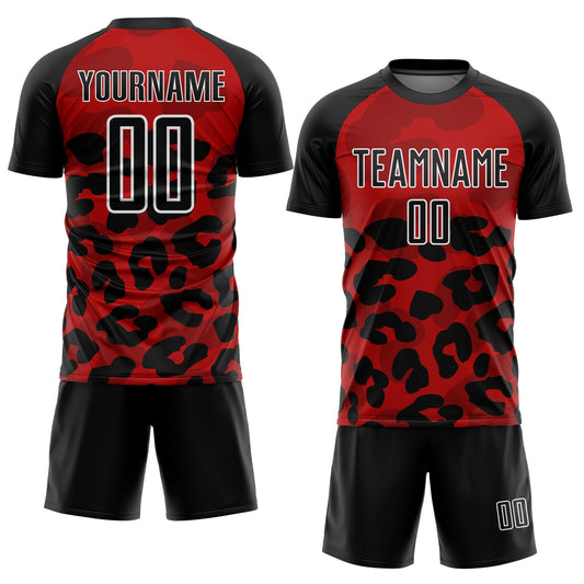 Custom Red Black-White Animal Print Sublimation Soccer Uniform Jersey - Sky-Custom
