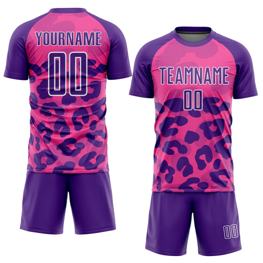 Custom Pink Purple-White Animal Print Sublimation Soccer Uniform Jersey - Sky-Custom