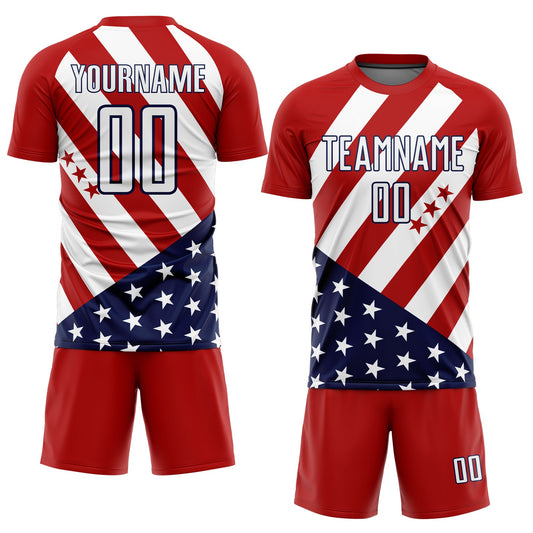 Custom Red White-Navy Vintage American Flag Sublimation Soccer Uniform Jersey - Sky-Custom