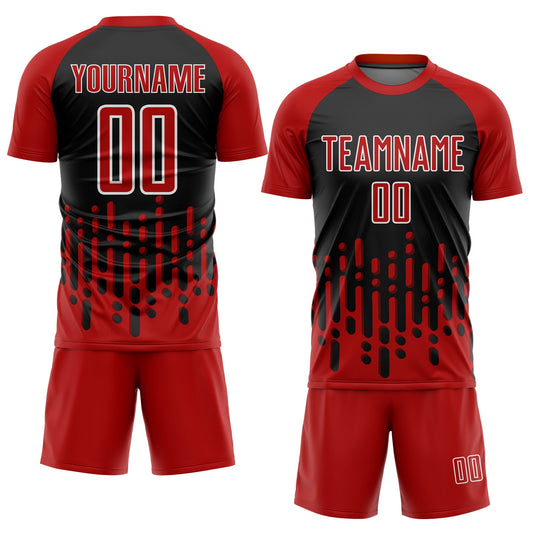Custom Red Black-White Abstract Fluid Wave Sublimation Soccer Uniform Jersey - Sky-Custom