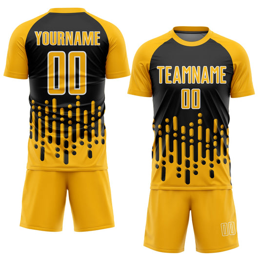Custom Gold Black-White Abstract Fluid Wave Sublimation Soccer Uniform Jersey - Sky-Custom