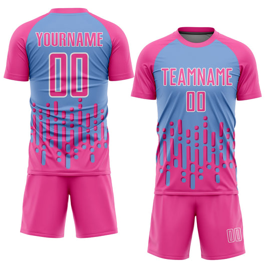 Custom Pink Light Blue-White Abstract Fluid Wave Sublimation Soccer Uniform Jersey - Sky-Custom